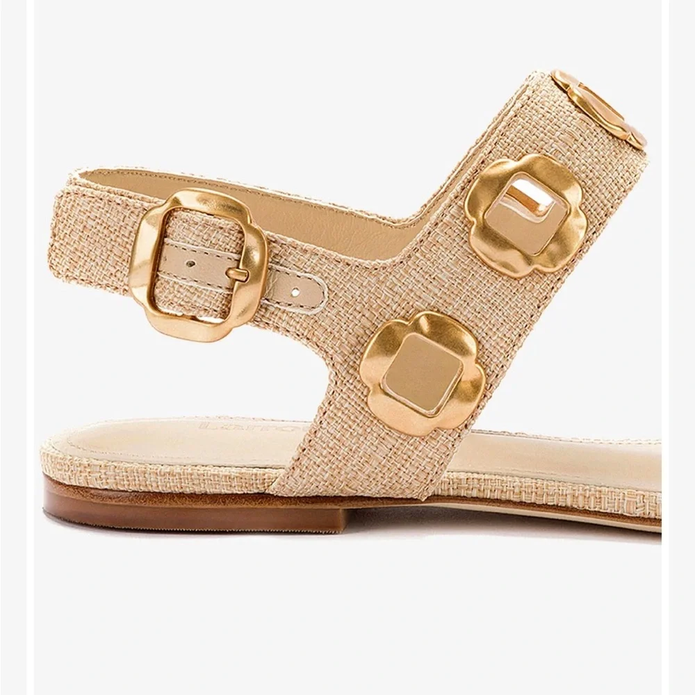 NWT Larroude Milan Flat tan sandals with gold accents - Picture 7 of 9